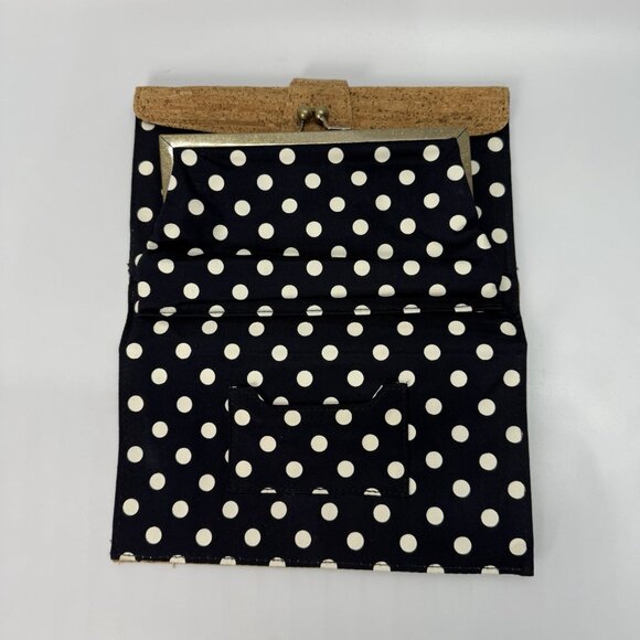 J. Crew Cork Envelope Clutch Purse Handbag Polka Dot Lining Preppy Beach Classic - Picture 4 of 11